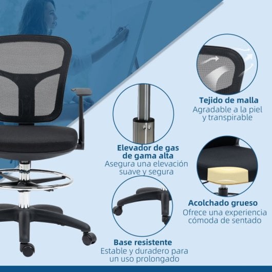 Vinsetto Silla De Dibujo Ergonómica De Malla Con Reposabrazos 59x59x95-115 Cm