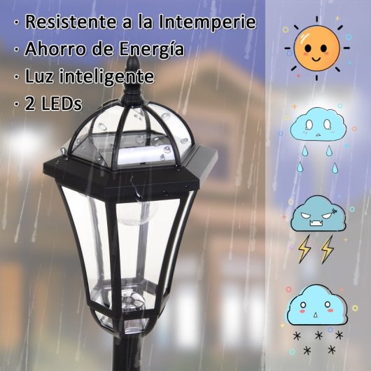 Outsunny 2 Farolas Solares 129 Cm Con 2 Luces Led Blanca 6000k Impermeable Ip44