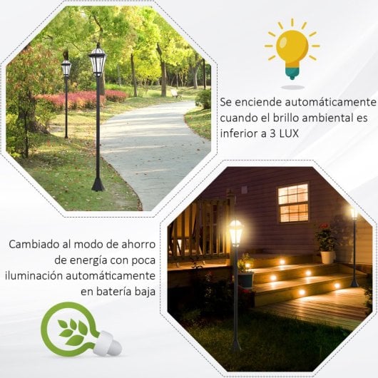 Outsunny 2 Farolas Solares 129 Cm Con 2 Luces Led Blanca 6000k Impermeable Ip44