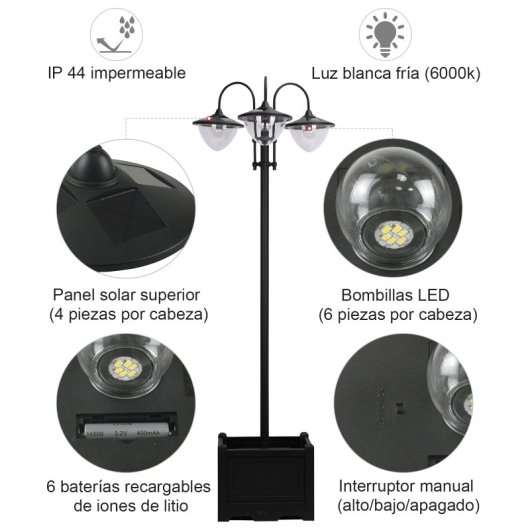 Outsunny Candeeiro Solar De Jardim 189 Cm Com 18 Luzes Led Branca Fria 6000k Ip44