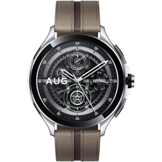 Montre intelligente Bluetooth Xiaomi Watch 2 Pro avec boîtier argenté et bracelet en cuir marron