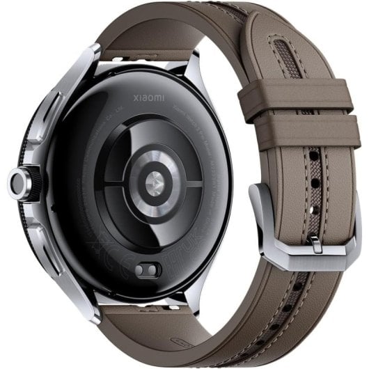 Montre intelligente Bluetooth Xiaomi Watch 2 Pro avec boîtier argenté et bracelet en cuir marron