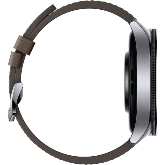 Montre intelligente Bluetooth Xiaomi Watch 2 Pro avec boîtier argenté et bracelet en cuir marron