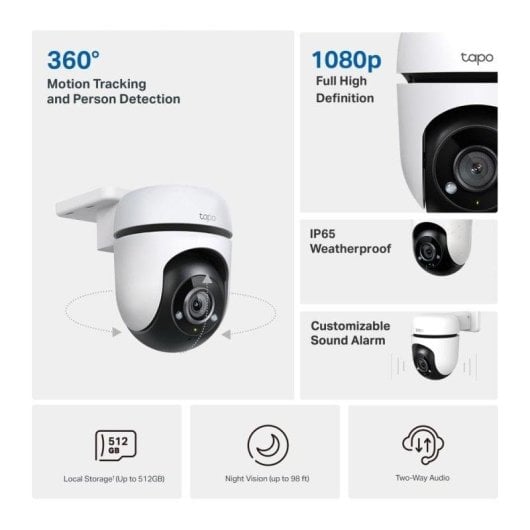 Caméra de surveillance TP-Link Tapo TC40 FullHD Vision Nocturne Intérieur et Extérieur Détection IA Alarme Audio Bidirectionnel Contrôle Vocal