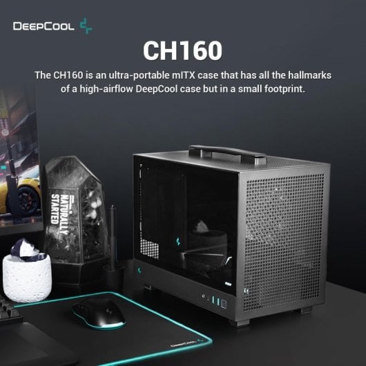 DeepCool CH160 Mini Tower ITX Cristal Templado USB-C Negra