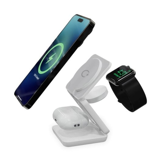 Ksix Cube 3 en 1 Cargador Inalámbrico Magsafe Y Qi, Apple Watch y Airpods 15w Blanco