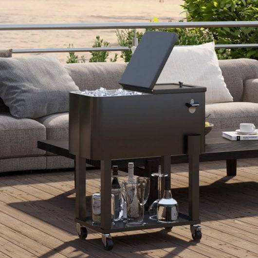 Outsunny Carro De Bebidas Refrigerado 56L Con Ruedas 67x35x80 Cm Negro