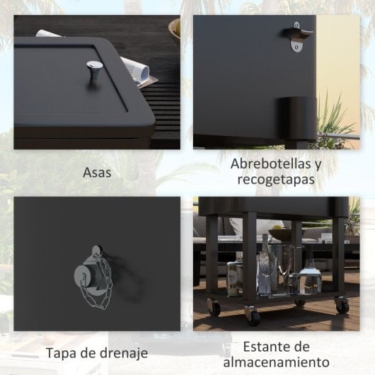 Outsunny Carro De Bebidas Refrigerado 56L Con Ruedas 67x35x80 Cm Negro