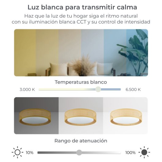 Ksix Bohemia Plafon Smartled, Design Rattan, Altifalante 3W Integrado, 4.000 Lm, 35 W Branco