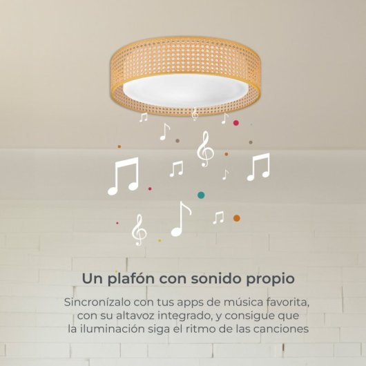 Ksix Bohemia Plafon Smartled, Design Rattan, Altifalante 3W Integrado, 4.000 Lm, 35 W Branco