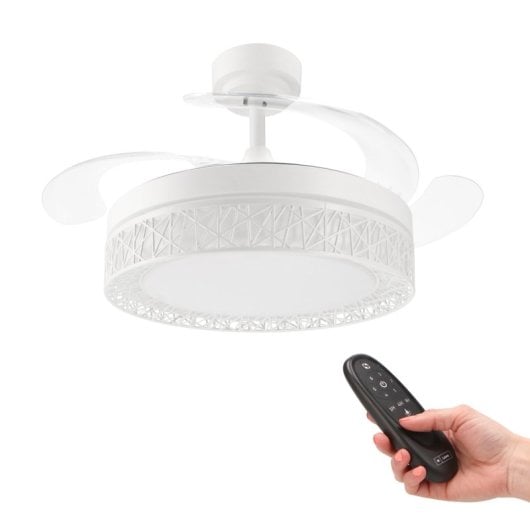 IluminaShop Ventilateur de Plafond LED Blanc 36W DC Ultra Silencieux avec Commande et Pales Rétractables