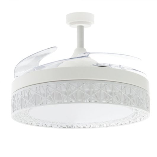IluminaShop Ventilateur de Plafond LED Blanc 36W DC Ultra Silencieux avec Commande et Pales Rétractables