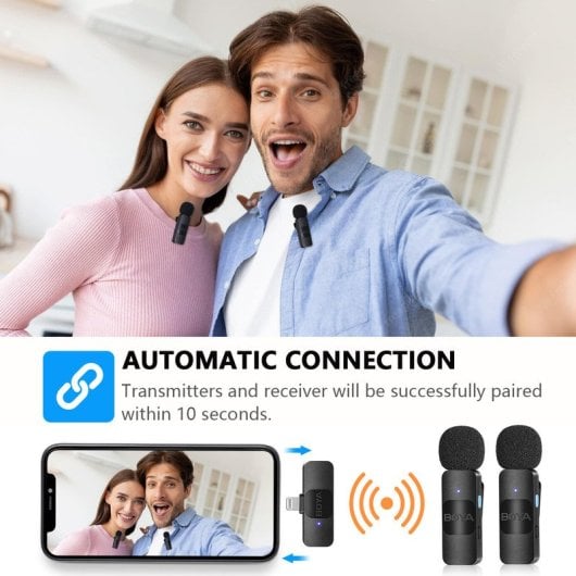 Boya BY-V2 Sistema de Micrófono Inalámbrico Transmisión Dual Omnidireccional Lightning iOS