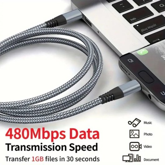 Klack Cable Carga Rápida Trenzado Aluminio Irrompible USB-Ca USB-C 2m Negro