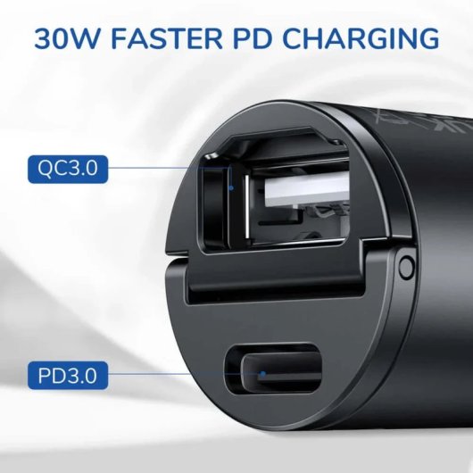 Klack Carregador de Carro USB com USB-C 30w e USB QC 30W Carga Rápida