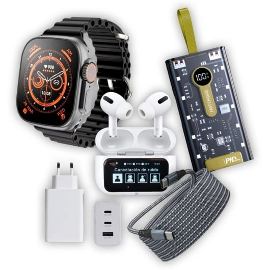 Klack Kit Essential Android Premium Smartwatch, Cargador, Auriculares, Powerbank y Cables