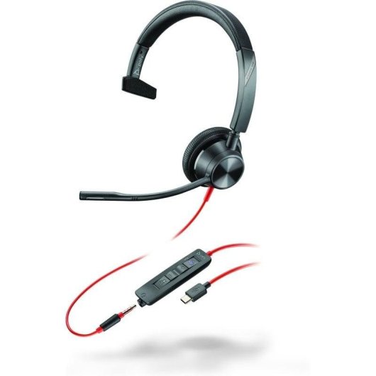 Auriculares Poly Blackwire 3315 con cable USB-C, jack 3,5 mm y Microsoft Teams, monoaurales negros