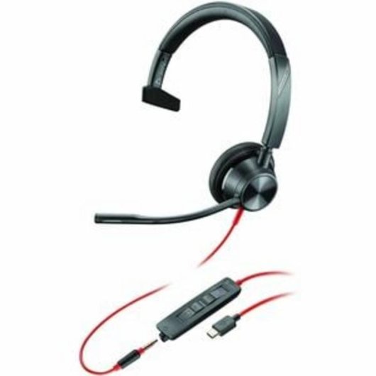 Auriculares Poly Blackwire 3315 con cable USB-C, jack 3,5 mm y Microsoft Teams, monoaurales negros
