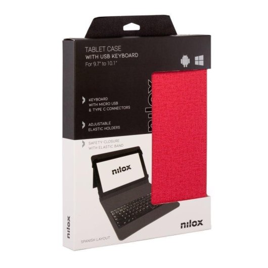 Capa com Teclado USB Nilox NXKB01 Vermelha para Tablets até 10,5"