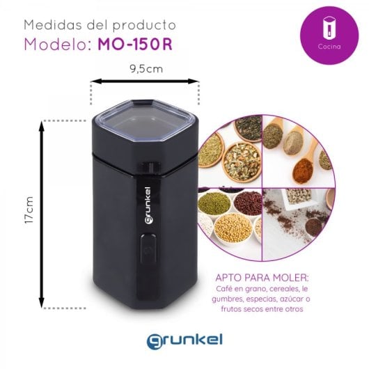 Grunkel MO-150R Molinillo Eléctrico de Cafe 150W con 50g de capacidad Negro