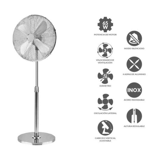 Infiniton IF-45M Ventilador de Pie 65W 3 Velocidades Acero Inoxidable