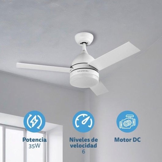 Ventoinha de Teto com Luz Grunkel SKYECO-52 25W 132cm 6 Velocidades Comando Temporizador