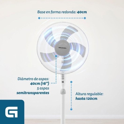 Ventoinha de Pé Grunkel FAN-165R 50W 40cm 3 Velocidades Temporizador Silenciosa Altura Regulável