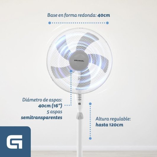 Ventoinha de Pé Grunkel FAN-165R 50W 40cm 3 Velocidades Temporizador Silenciosa Altura Regulável
