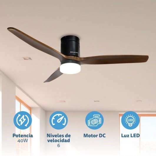 Ventoinha de Teto com Luz Grunkel SKYWIND-52WN 40W 132cm 6 Velocidades Comando