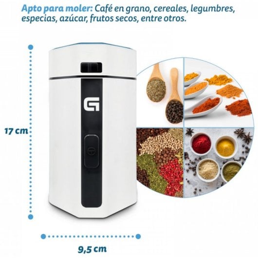 Grunkel MO-150BL Elektrische Mühle mit 120 W und 60 Gramm Kapazität, Weiß