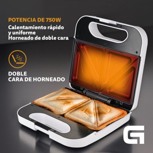 Grunkel SAN-CC BL Sandwichera con Corte para 2 Sandwiches Blanca