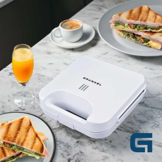 Grunkel SAN-CC BL Sandwichera con Corte para 2 Sandwiches Blanca