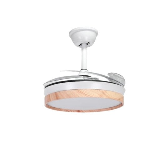Bel Air Cosmos Mini Ventilador de Techo con Luz y Mando 48W 91cm 4 Aspas Retráctiles Blanco/Madera