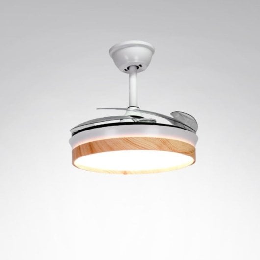 Bel Air Cosmos Mini Ventilador de Techo con Luz y Mando 48W 91cm 4 Aspas Retráctiles Blanco/Madera