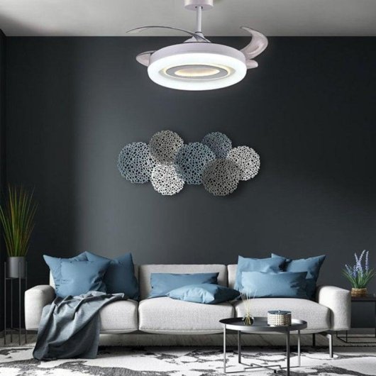 Ventilateur Bel Air Home Tebe 130W 130cm LED 4 pales rétractables Blanc