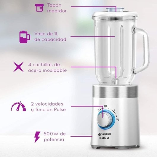 Grunkel BT-PRACTICA500 Liquidificador Desmontável de 1L de Capacidade e 500W Branco