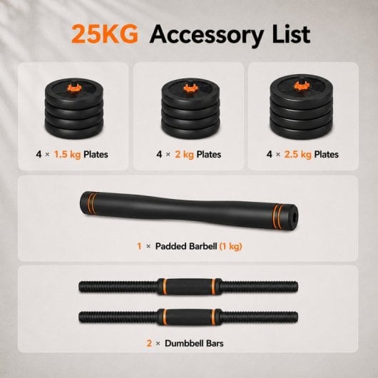 Kit De Pesas 25kg Mancuernas (pesos + Barras) + Barra + Sensor Smart