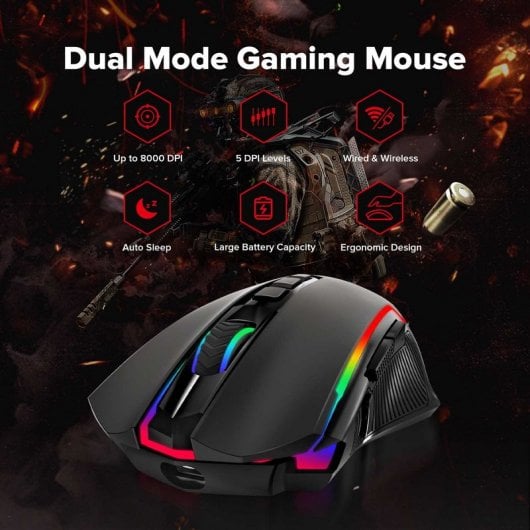 Redragon M910-KS Ranger Lite RGB Rattón Gaming Inalámbrico 8000 DPI Negro