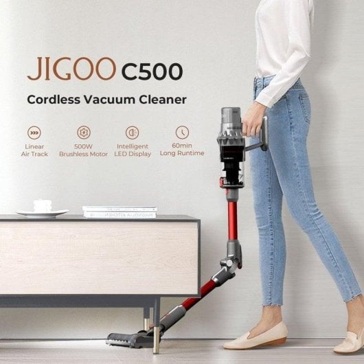 JIGOO C500 Aspiradora Escoba sin Cables 500W Rojo/Gris