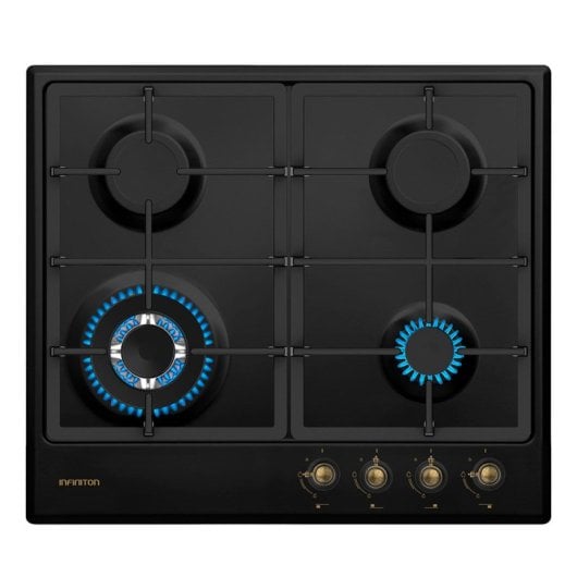 Piano Cottura A Gas Infiniton Gas41ro 8000W 4 Fuochi Finitura Rustica Nero/Oro 58 Cm