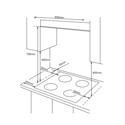 Infiniton GASDL4 Placa de Gas 4 Zonas 60cm Acero Inoxidable
