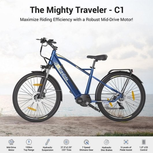 Bicicletta elettrica da trekking Eleglide C1 250W 27,5" 522Wh Blu