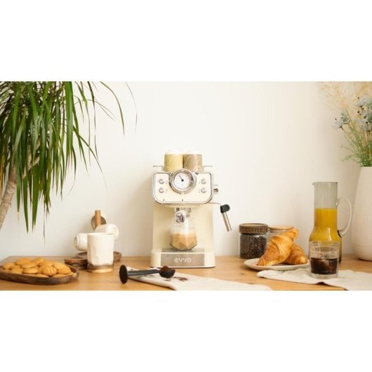 Evoo Intensa Retro Cafetera Espresso 15 Bares Beige