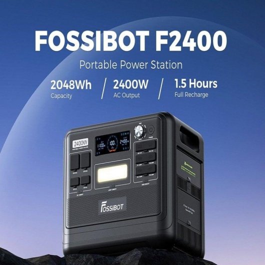 Estação de energia Fossibot F2400 2048Wh 6 AC 6 USB 4 DC Bateria LiFePO4 Inversor Bidirecional Carregamento Solar