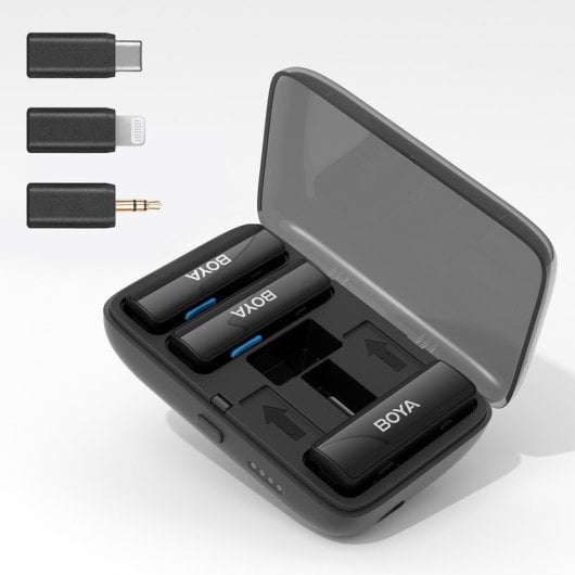 Boya BOYALINK Sistema de Micrófono Inalámbrico de Solapa Conector USB-C Lightning Y Trs 3,5mm Negro