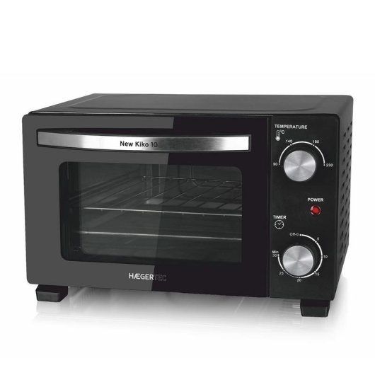 Horno Sobremesa Haeger Kiko 10L 45cm 800W Temporizador Puerta Doble Vidrio Negro