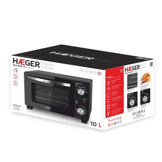 Horno Sobremesa Haeger Kiko 10L 45cm 800W Temporizador Puerta Doble Vidrio Negro