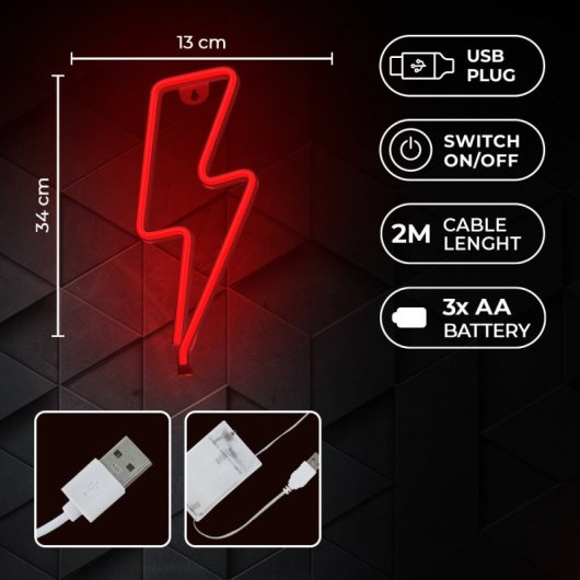 Forever Neon Led Light Bolt Rouge Chauve-souris+usb