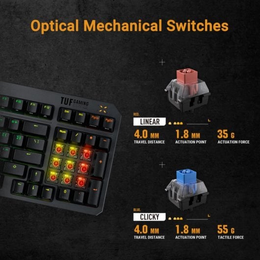 ASUS TUF Gaming K3 Gen II Tastiera da gioco meccanica Interruttore RGB Opto-meccanico QWERTY Nero spagnolo