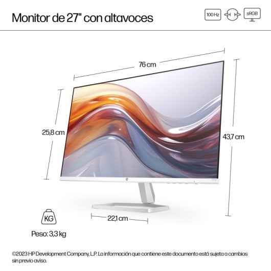 HP Series 5 27 inch FHD Monitor with Speakers - 527sa écran plat de PC 68,6 cm (27") 1920 x 1080 pixels Full HD LCD Argent